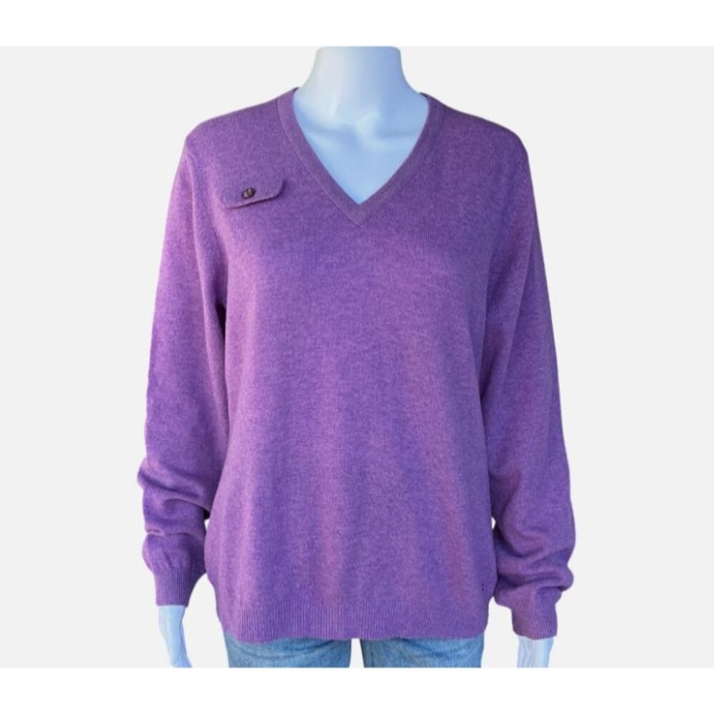 Bobby Jones Cashmere Merino Sweater Womens Size L Purple V-Neck Golf Old Money